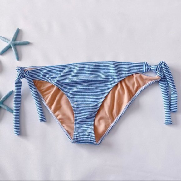 J. Crew | Side Tie Lowrider Bikini Bottom Faded Stripe Blue Preppy Nautical 3X - Picture 3 of 10